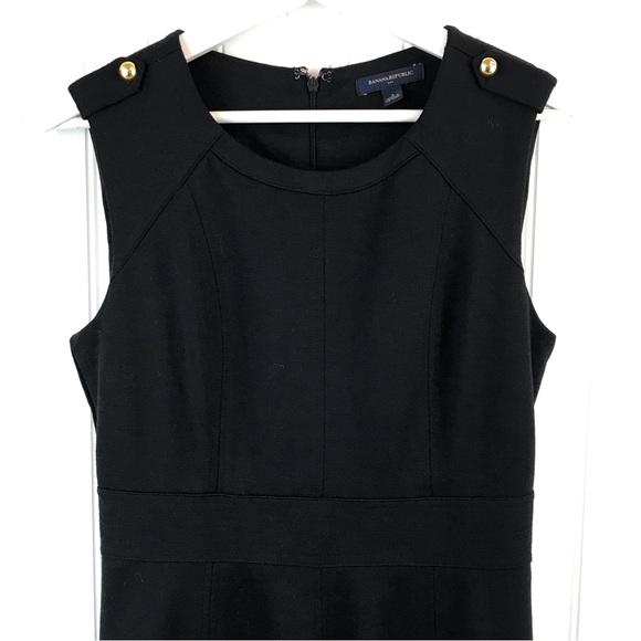 Banana Republic Black Sheath Dress, Ponte Knit with Gold Buttons, SZ 4 - Picture 2 of 9
